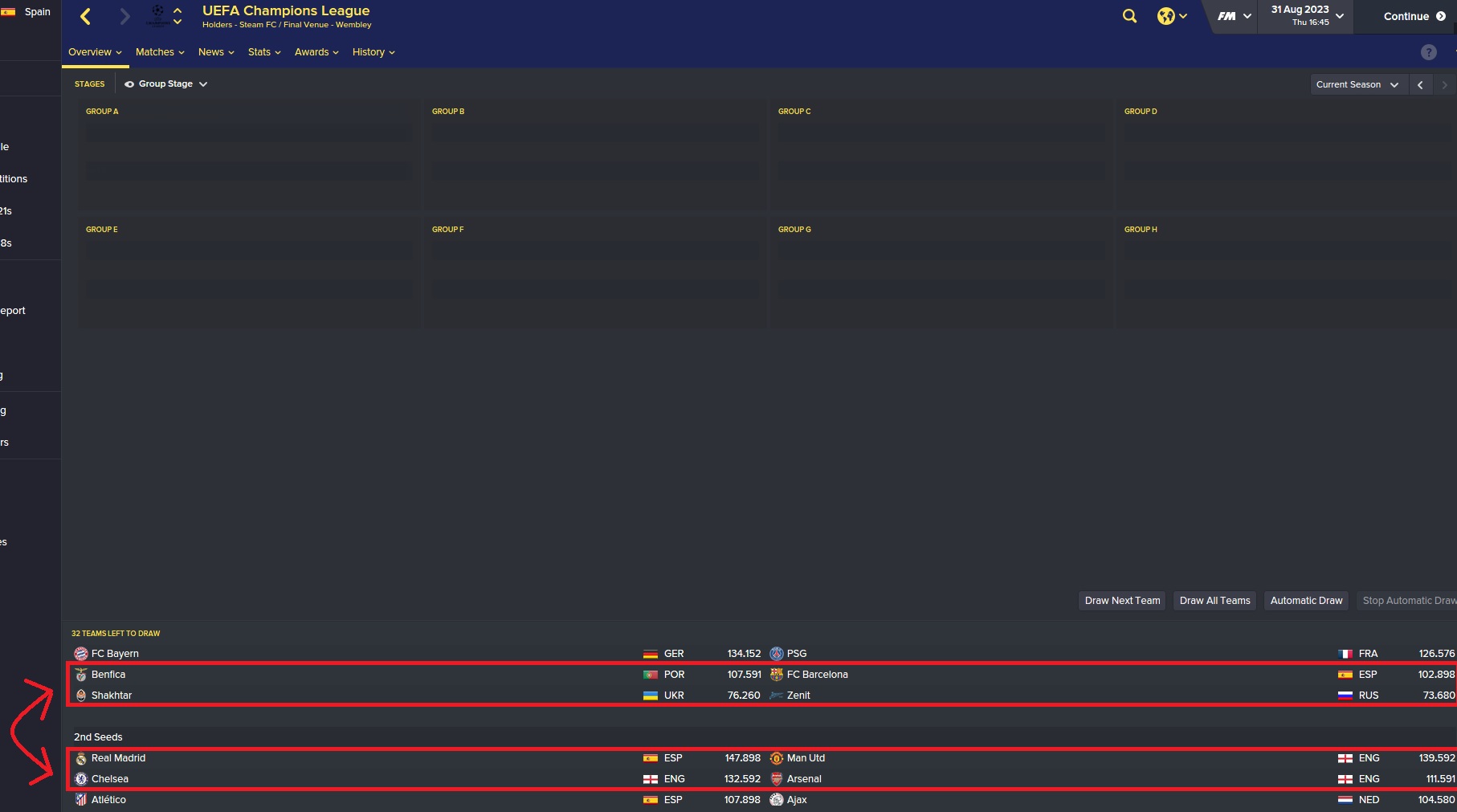 Champions League Draw and seedings