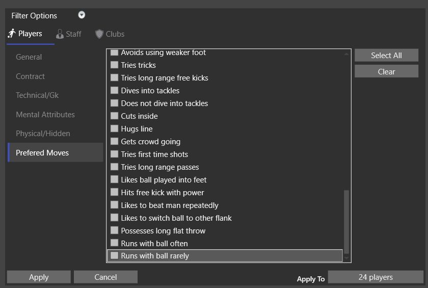 How do I remove player prefered moves with mass edit?