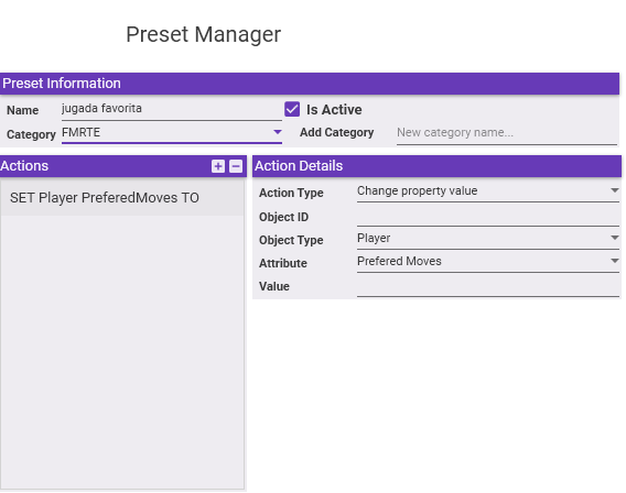 Create new preset - Prefered moves